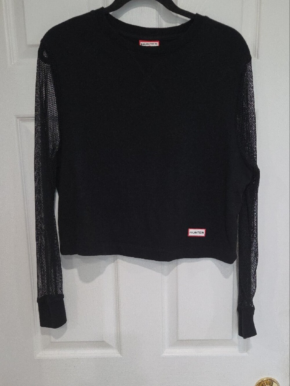 Hunter Black Sheer-Sleeve Long Sleeve Top Size M - Picture 2 of 6
